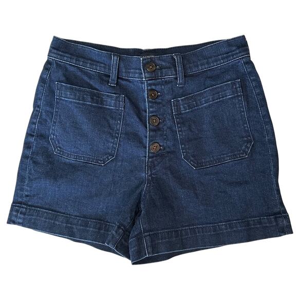 J. Crew Button Fly Denim Shorts Patch Pockets Dark Wash Blue Jean Size 27 - Picture 3 of 10